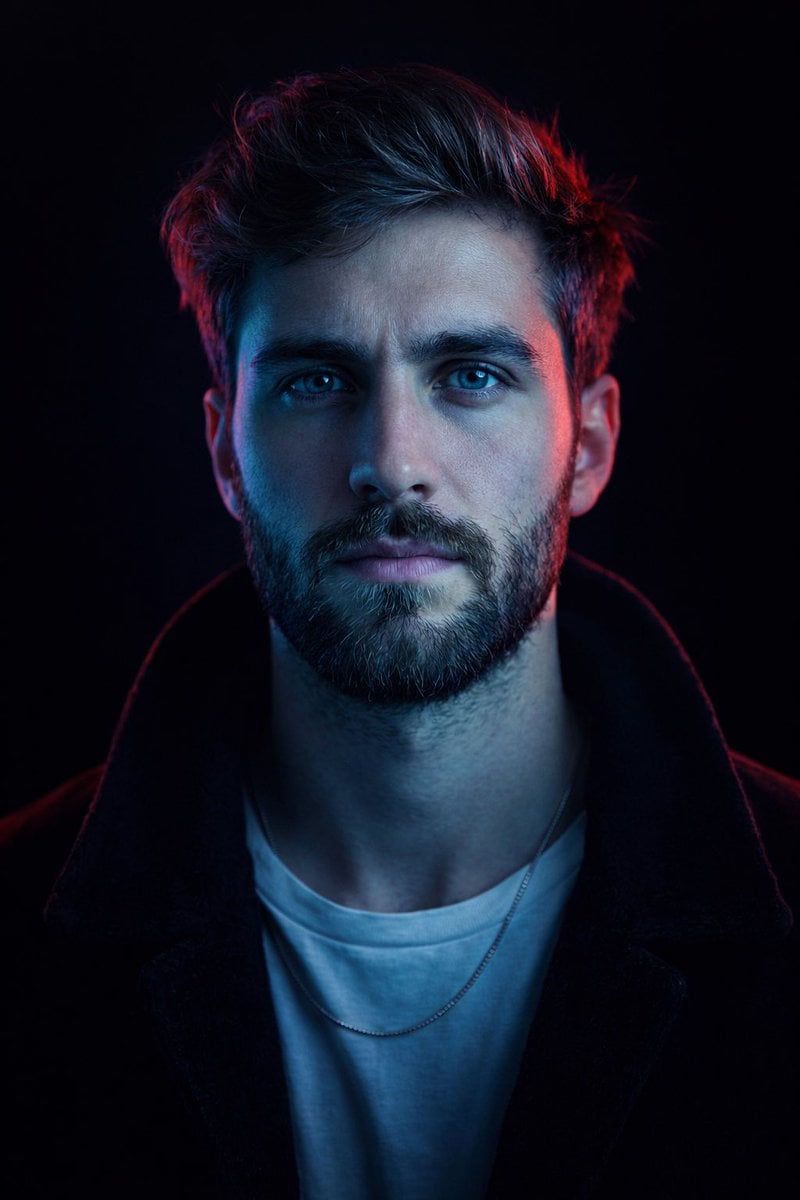 Photography: Structured "image_type": "studio portrait", "composition": { "framing": "tight...