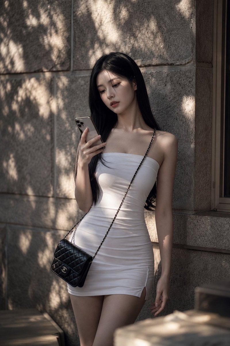 Photograph: Realistic photography, portrait of a beautiful korean idol with long sleek str...