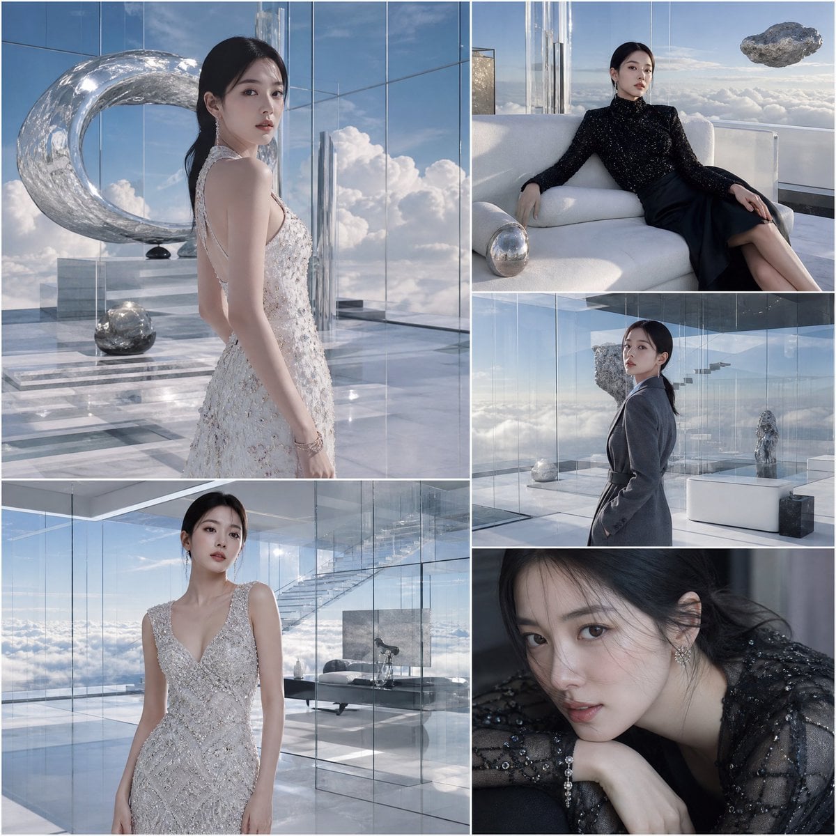 Other: A luxury fashion collage featuring a stylish Korean female celebrity inside a ...